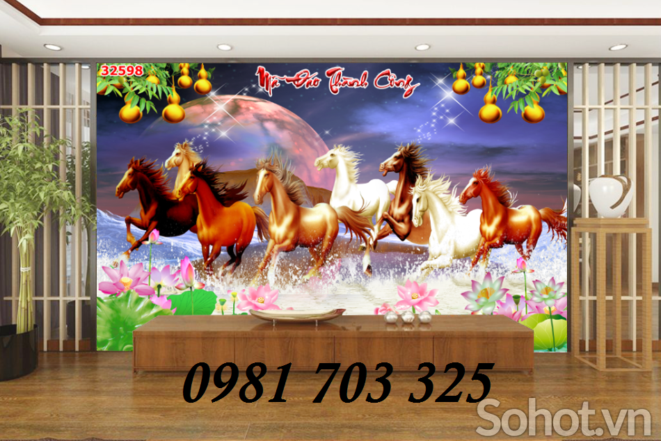 Tranh ngựa 3D- gạch men 3D phong thủy ốp tường