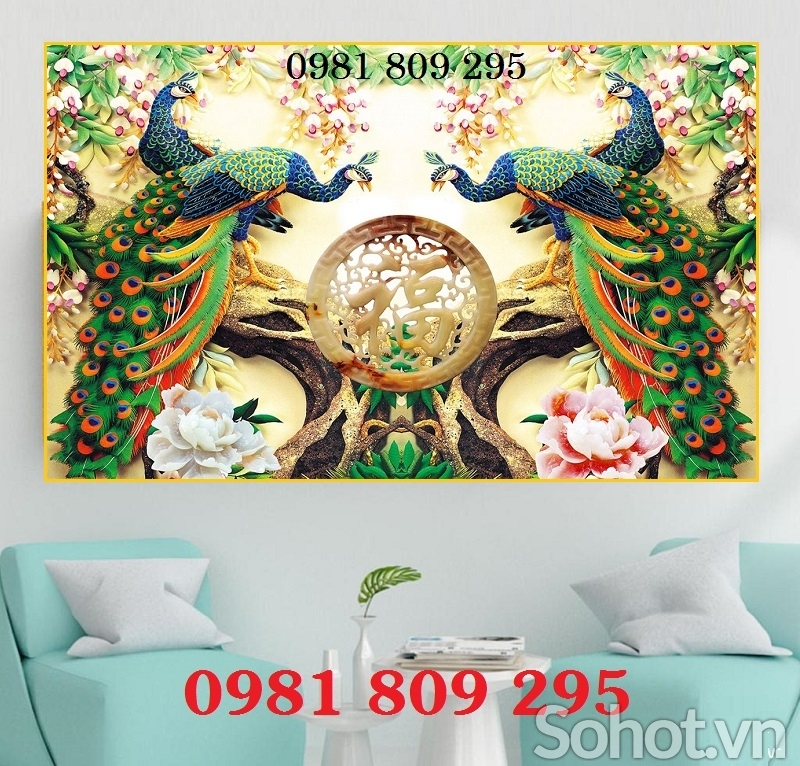 Gạch tranh 3d phong thủy - tranh con công 3d JP86