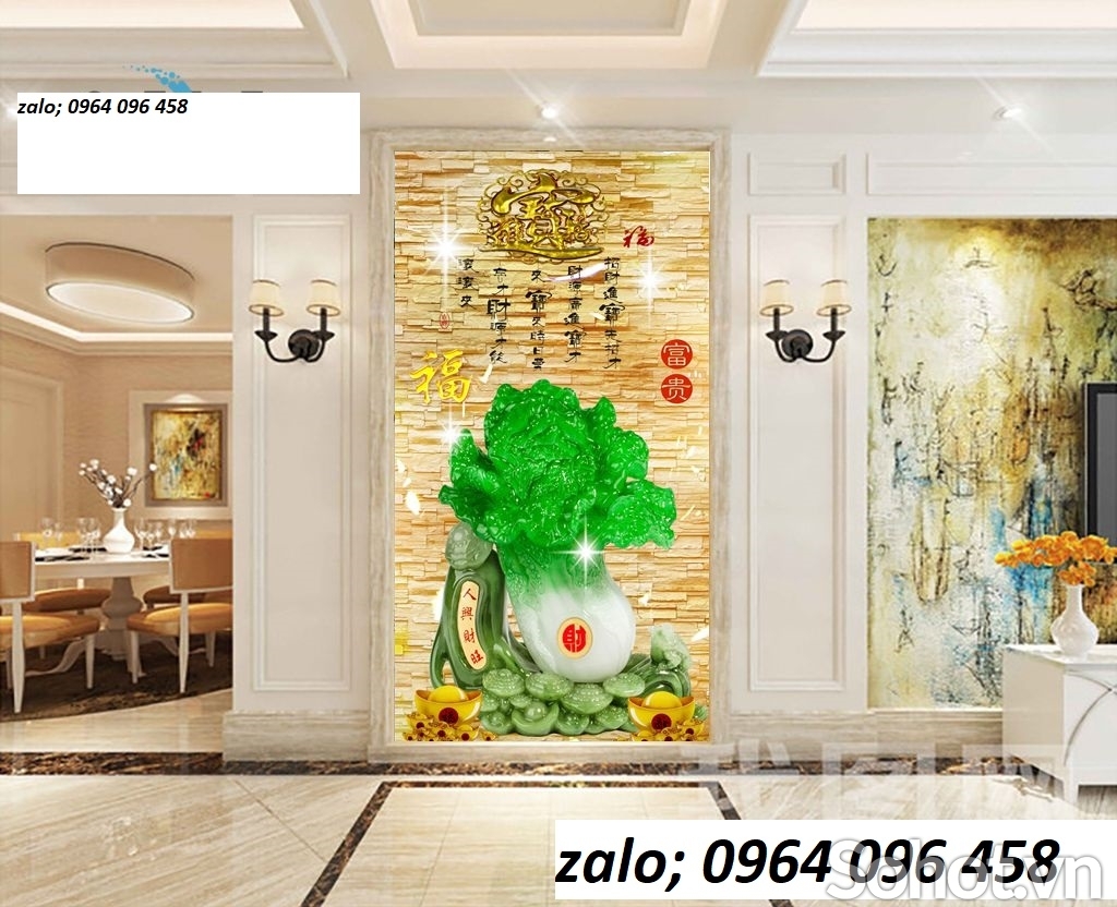 Tranh 3d hoa ngọc phòng khách - tranh gạch 3d - A632