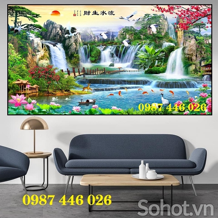 Gach ốp tường tranh gạch 3d thác nước HP9232