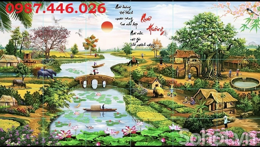 Gạch tranh phong cảnh làng quê