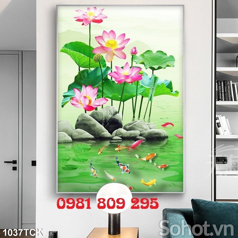 Tranh gạch 3d - gạch tranh hoa sen ốp tường Hp877