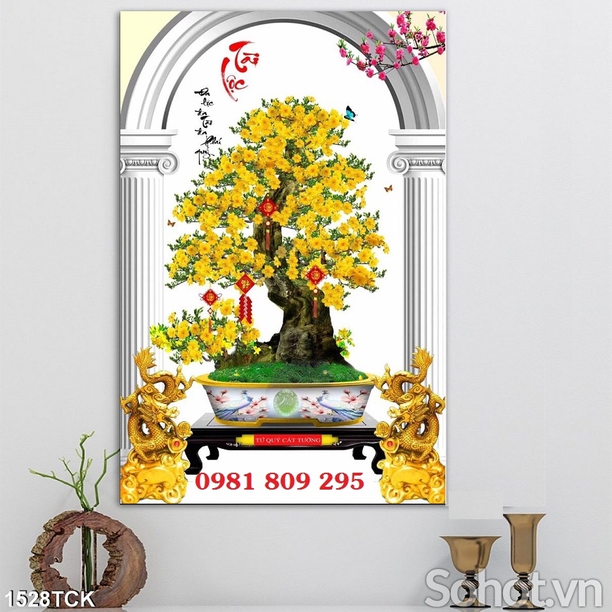 Tranh gạch men chậu hoa mai vàng