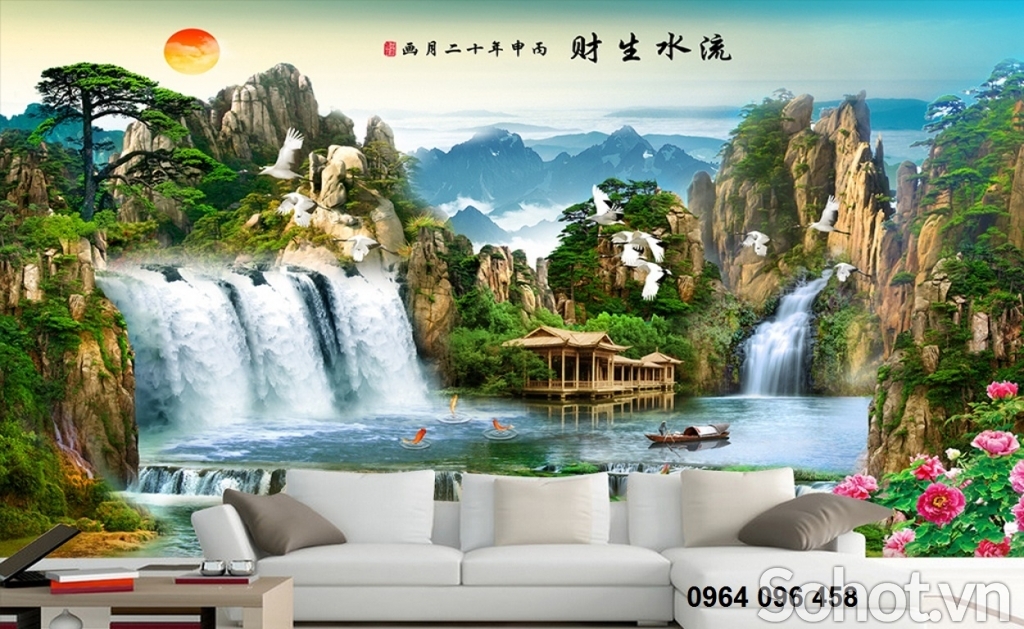 gạch tranh 3d phong cảnh sông nước - 65AB