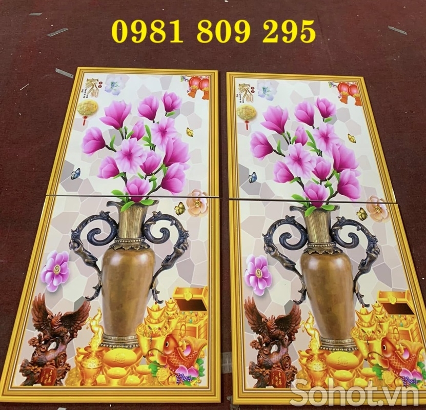 Gạch tranh khổ dọc 3d bình hoa HQ9491