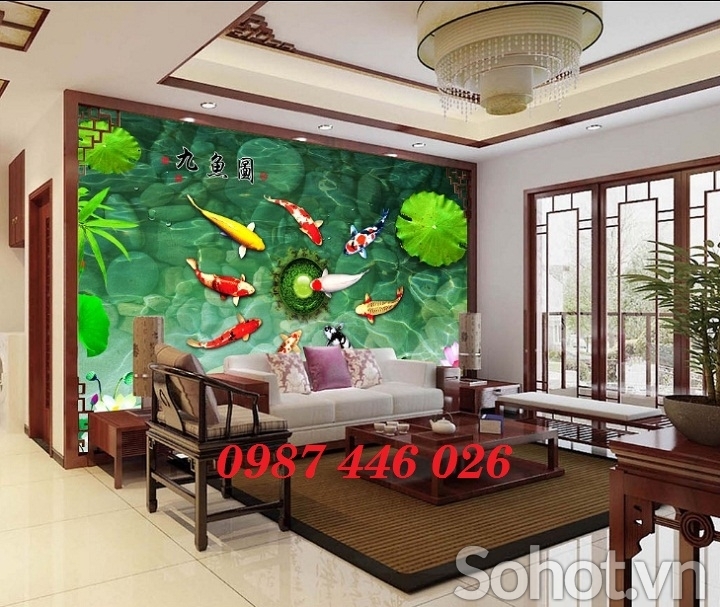Tranh gạch men cá chép vàng 3d HP8384