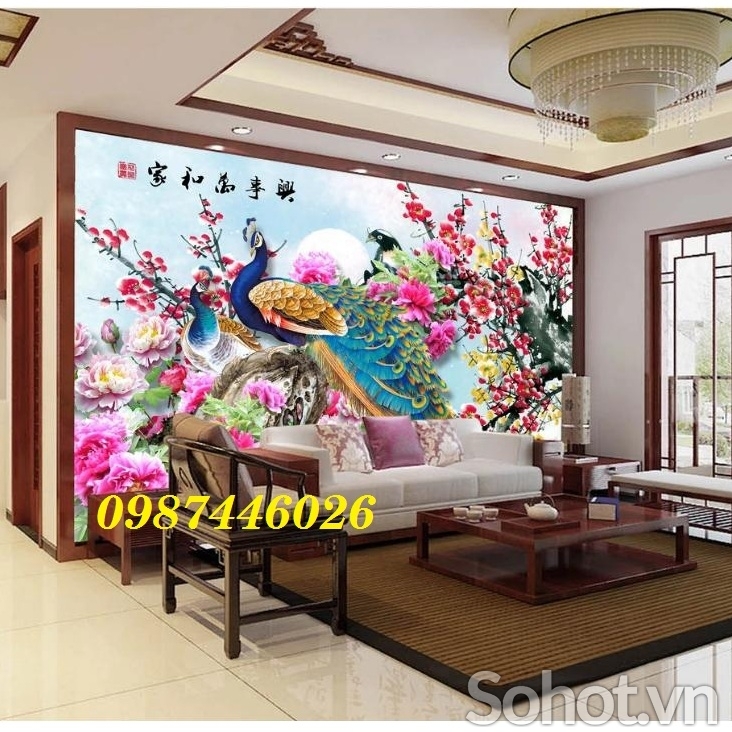 Gạch ốp tường tranh chim công HP98283