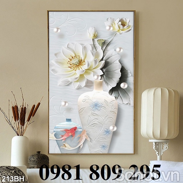 tranh gạch 3d bình hoa phòng bếp