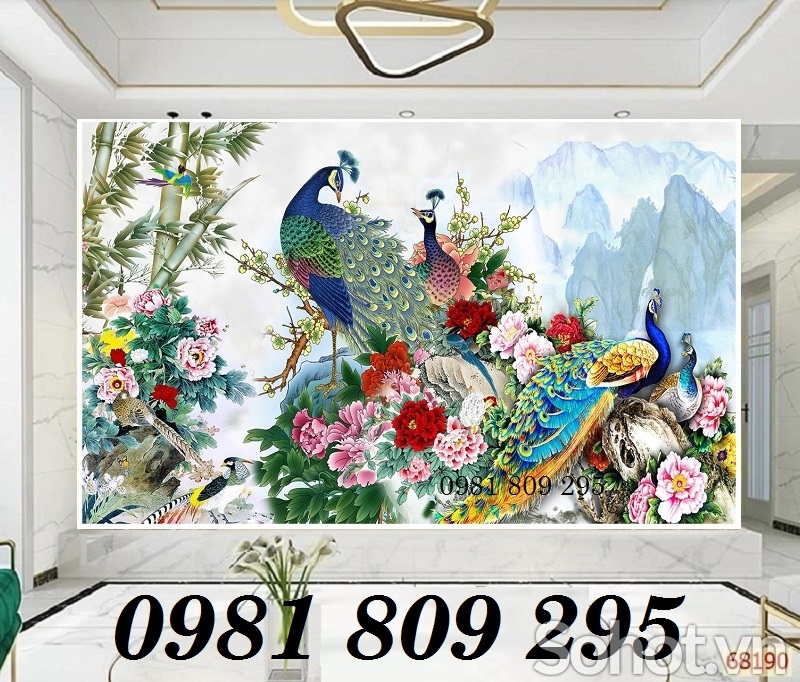 tranh gạch men - tranh 3d chim công