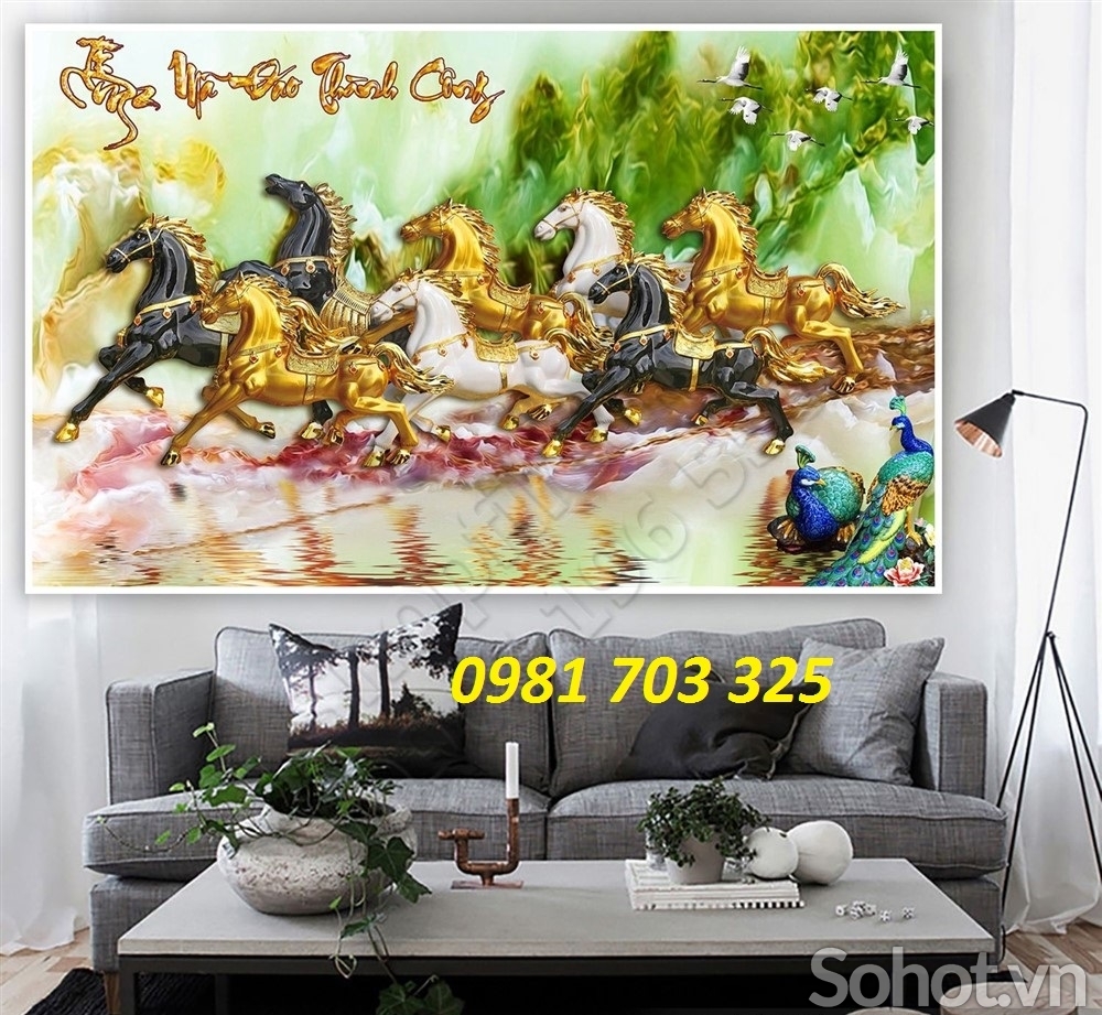 Tranh 8 con ngựa- gạch tranh bát mã
