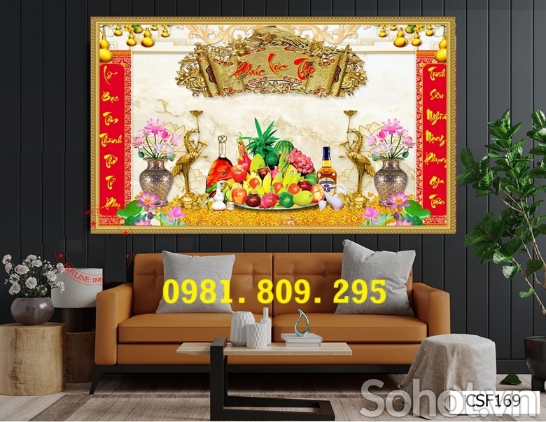 Gạch tranh ốp tường phòng thờ chữ phúc