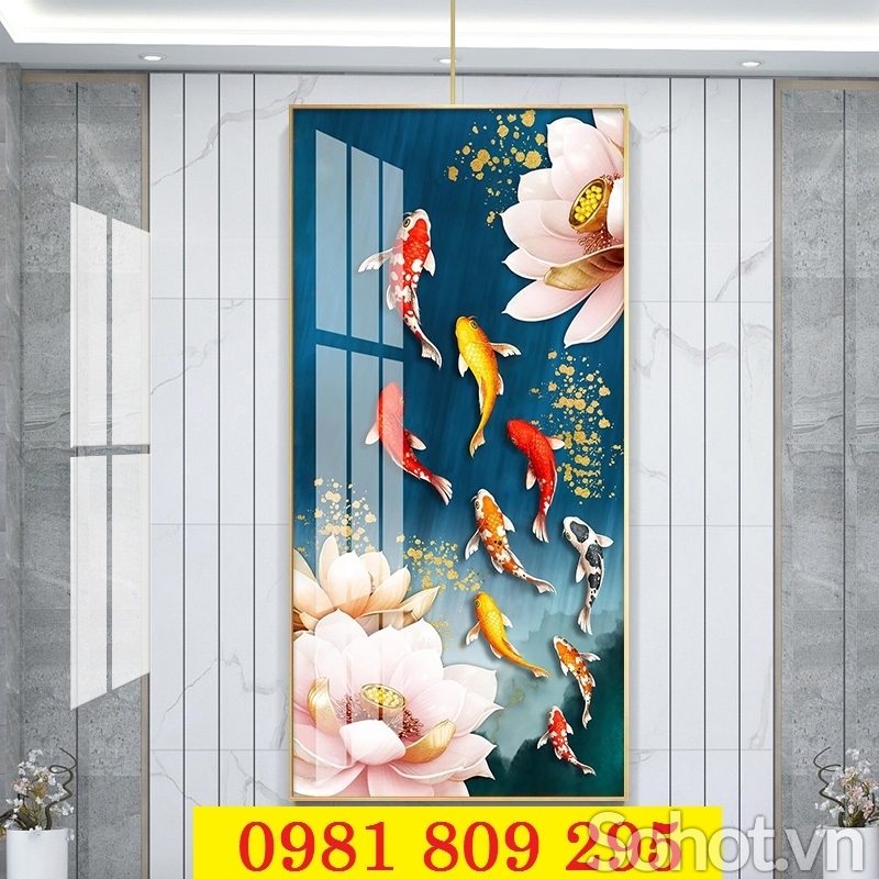 Tranh gạch hoa sen khổ đứng