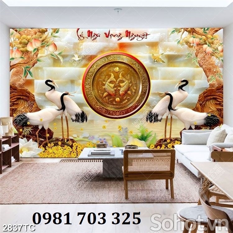 Tranh gạch 3d tùng hạc đẹp