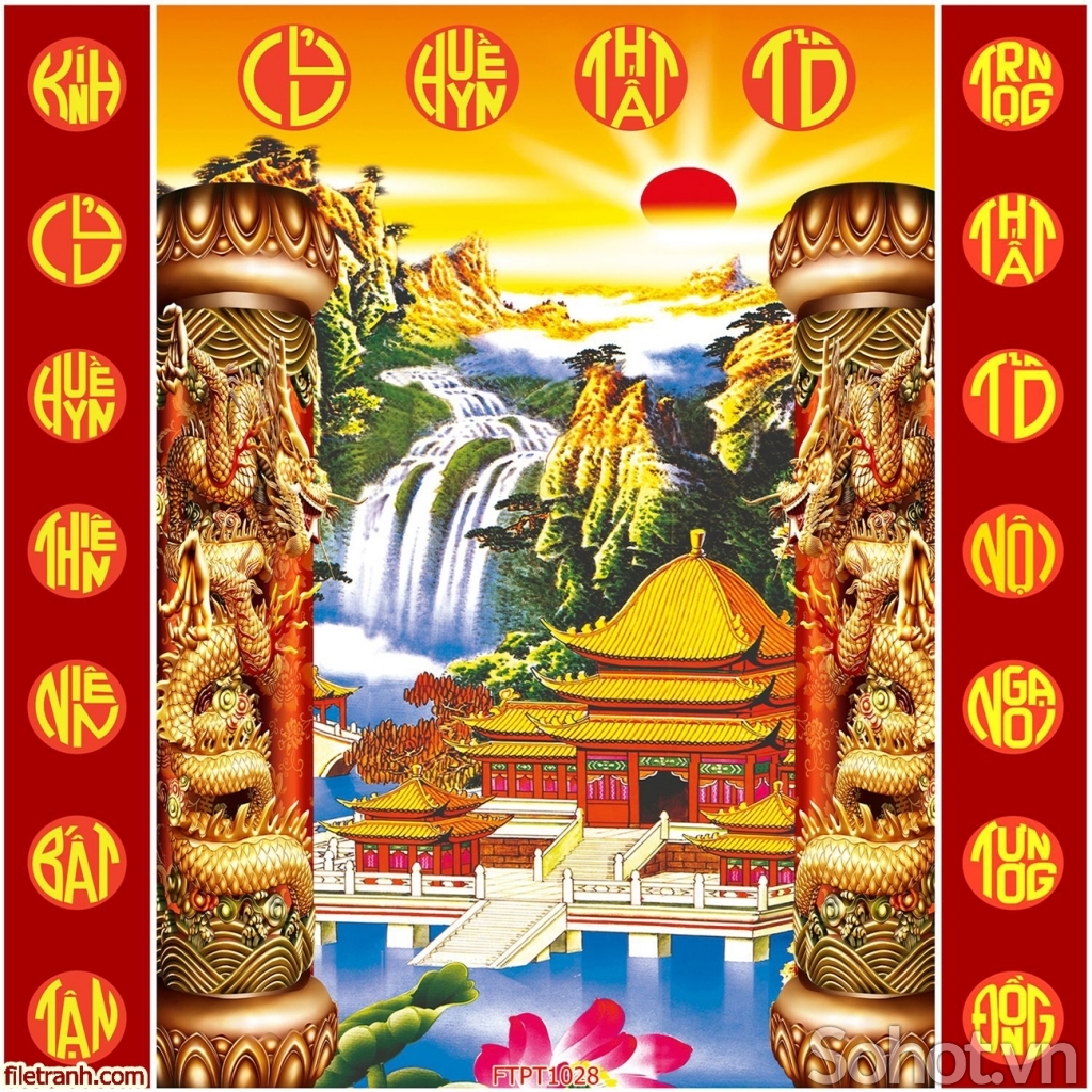 Tranh gạch 3d câu đối phòng thờ - XVCB663