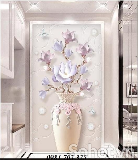 Tranh gạch 3D hoa khổ đứng