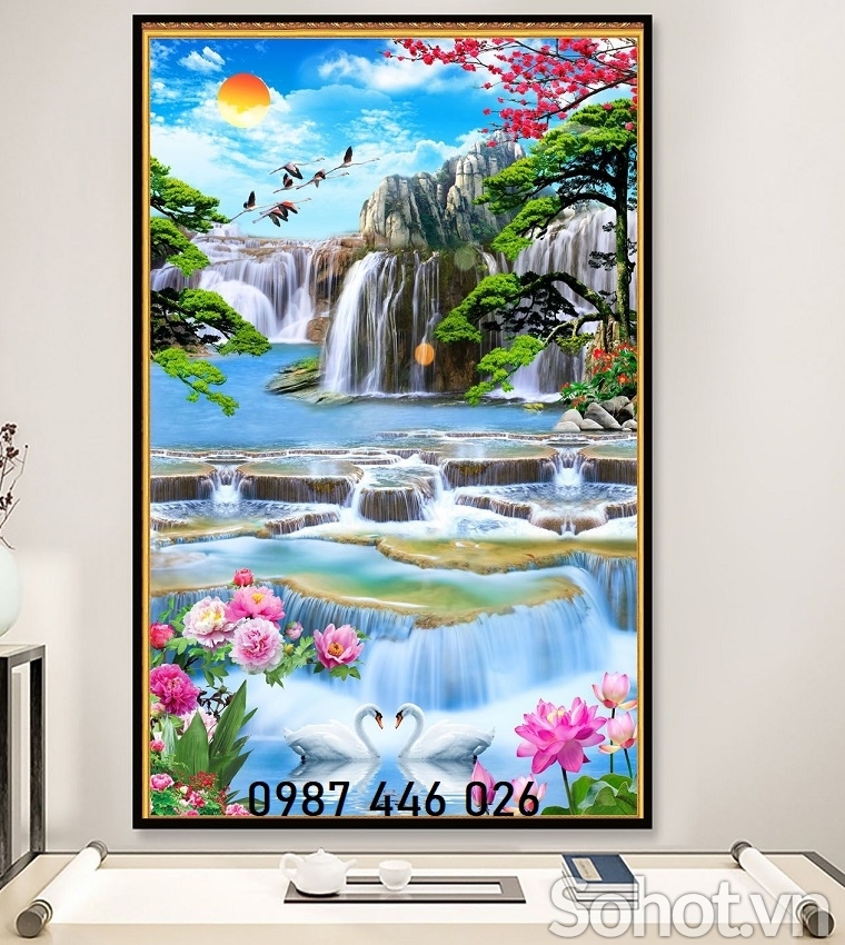 Tranh gạch men thác nước phong cảnh 3d HP92733