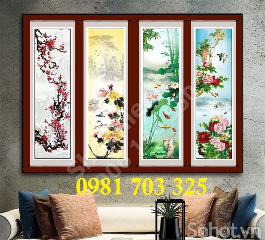 Gạch tranh 3d tứ quý sang trọng