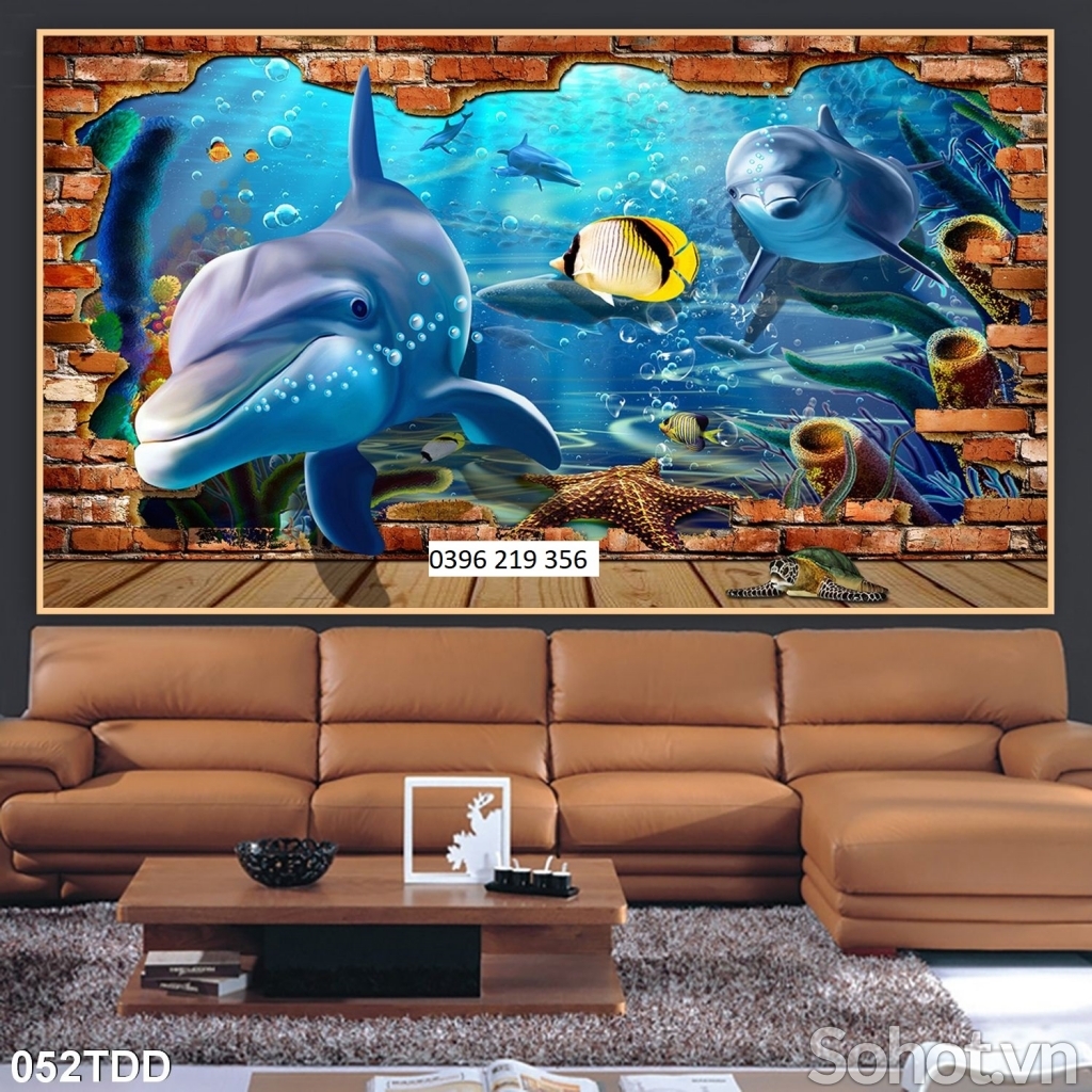 Gạch tranh 3d cá heo và đại dương trang trí nhà