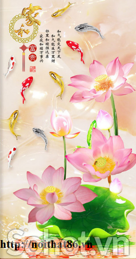 Tranh gạch cá chép vàng hoa sen 3d HP9373