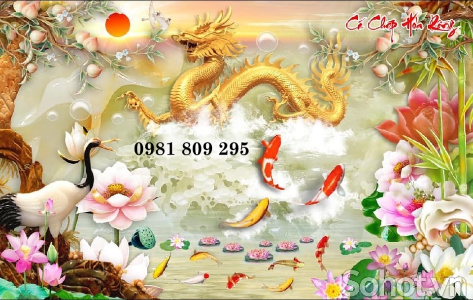 Tranh ốp tường rồng phượng , gạch tranh 3d