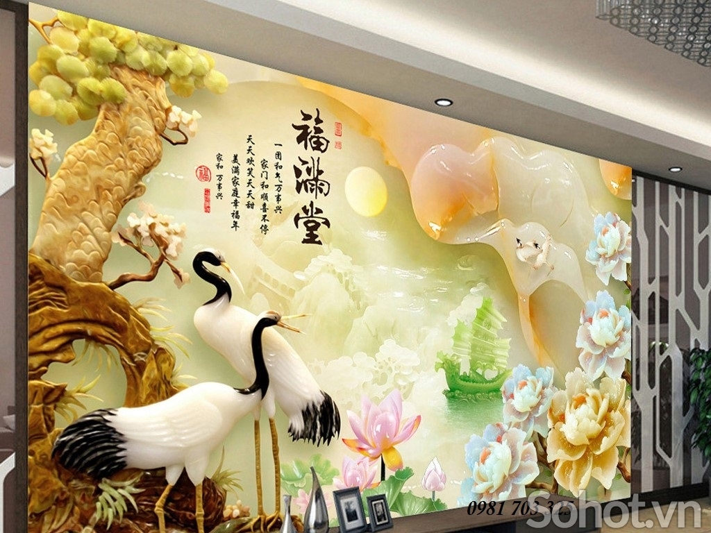Gạch tranh phong thủy- tranh 3D tùng hạc