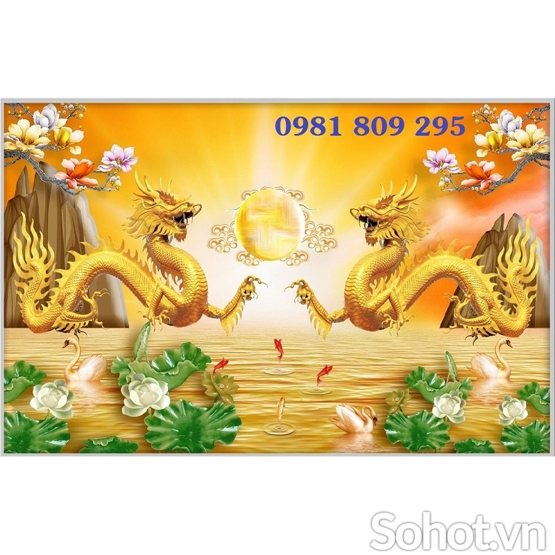 Tranh gạch phong thủy rồng phượng , tranh 3D đẹp  hp664