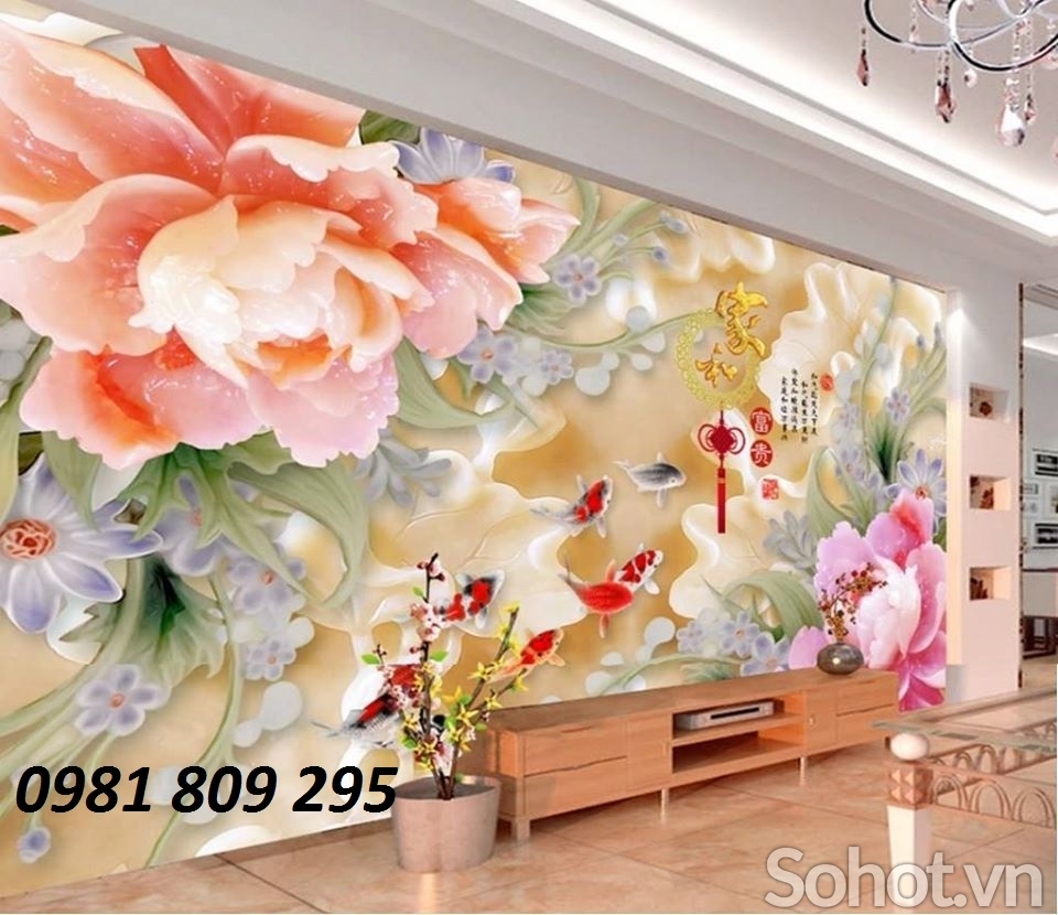 Tranh dán tường hoa mẫu đơn- gạch tranh 3d - Hà Nội - SoHot.vn