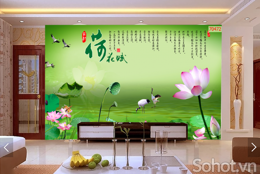 gạch tranh hoa sen- tranh trang trí phòng