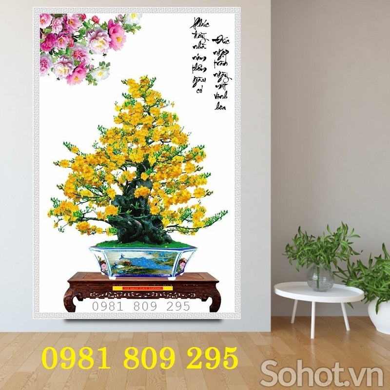 Gạch men ốp tường trang trí hoa mai vàng