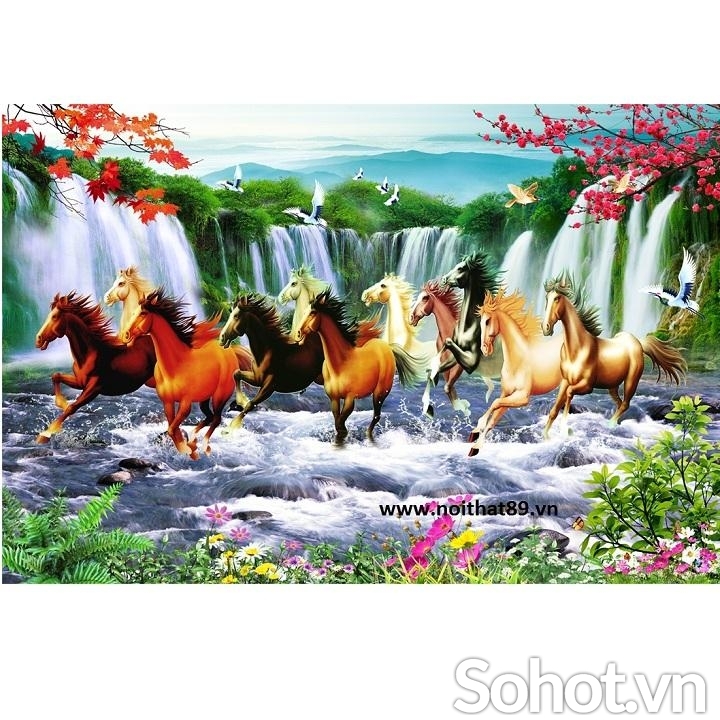 Tranh 8 chú ngựa - gạch tranh 3D