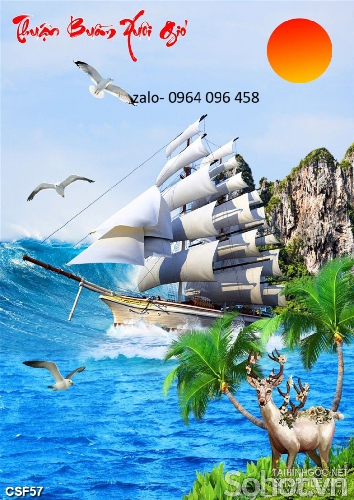 Tranh gạch 3d dán tường thuận buồm xuôi gió - SCB63