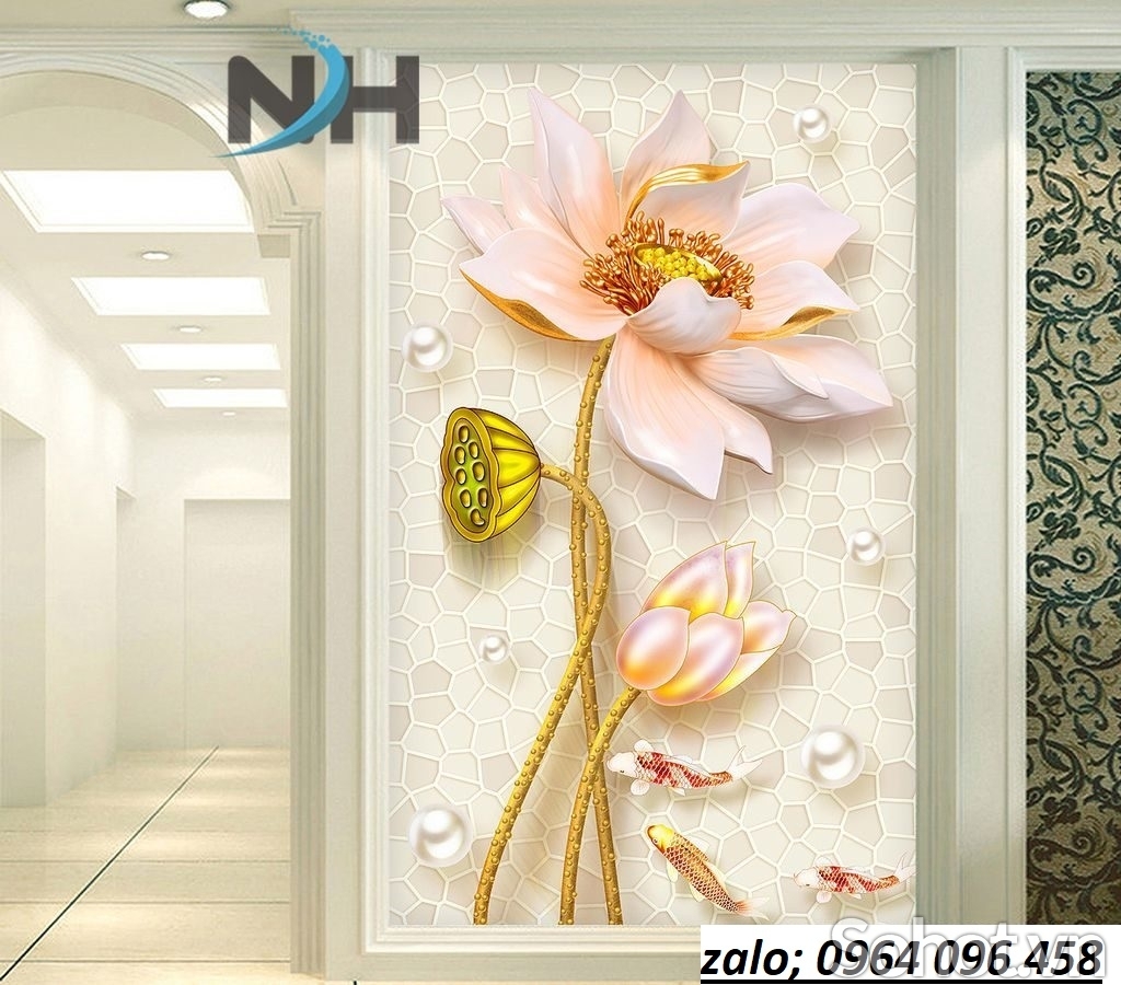 Tranh gạch ốp tường 3d hoa sen - 543XM
