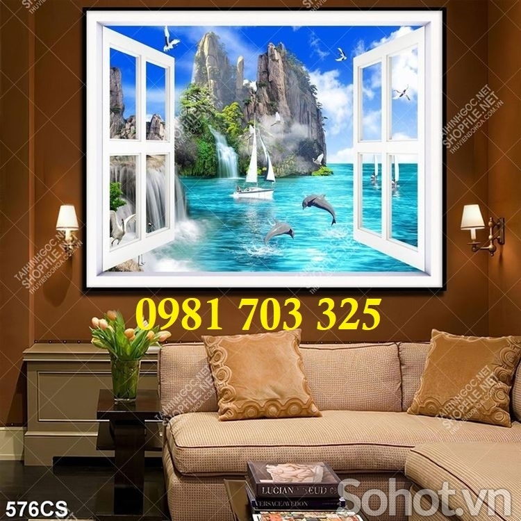 Tranh gạch 3D cửa sổ, tranh đẹp ốp tường