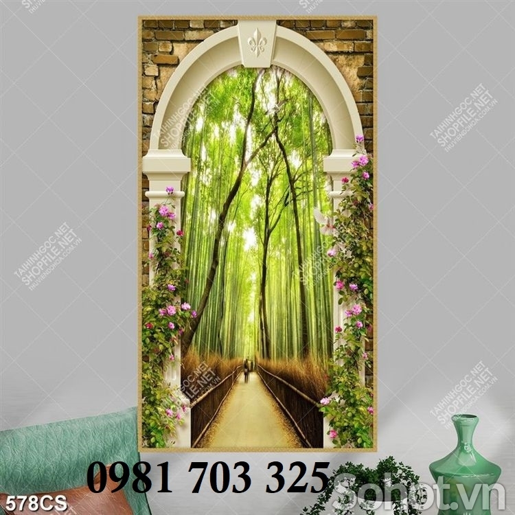 Tranh gạch cửa sổ 3D khổ đứng