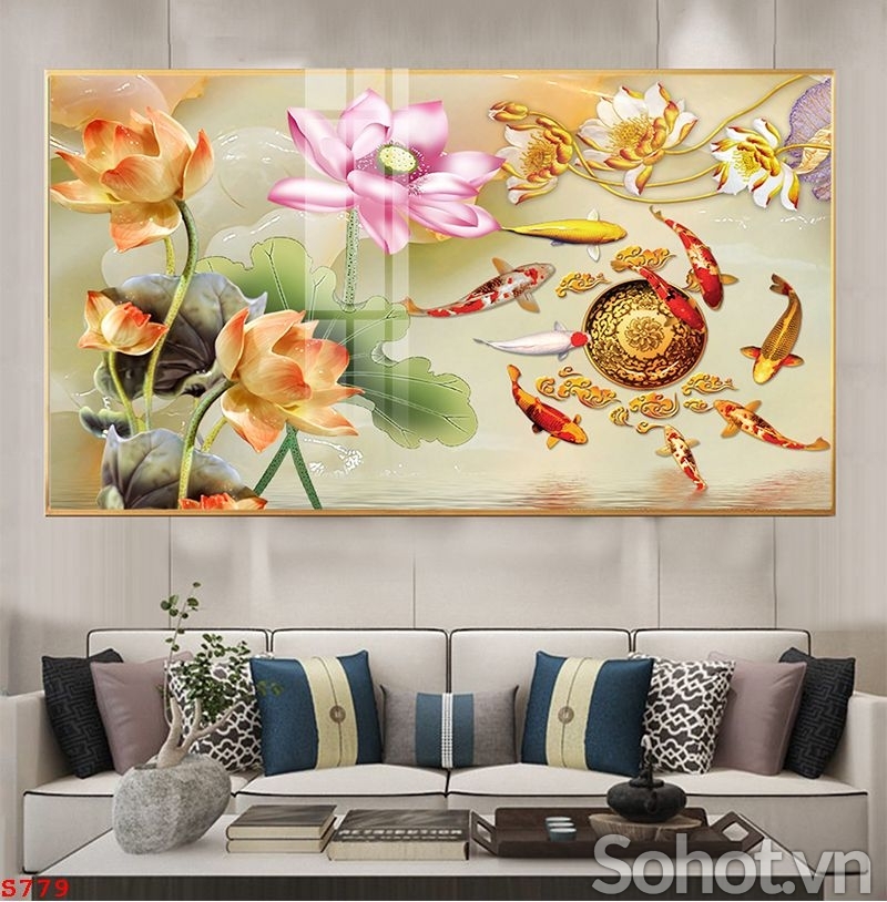 Tranh gạch men 3D hoa sen ốp tường