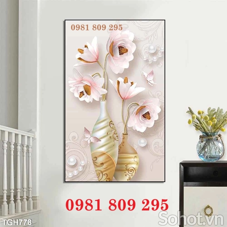 Tranh 3d bình hoa , gạch tranh 3d