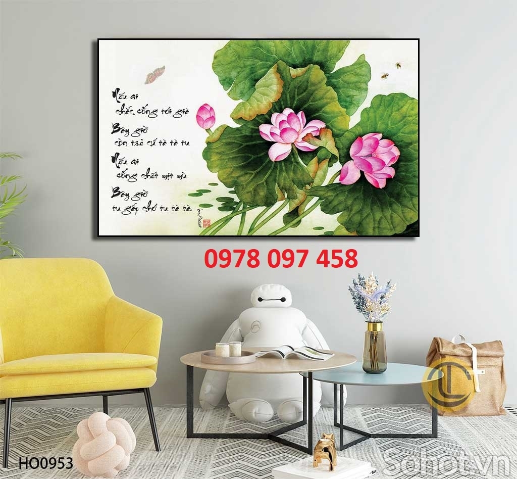 Tranh dán tường phòng khách - tranh thư pháp