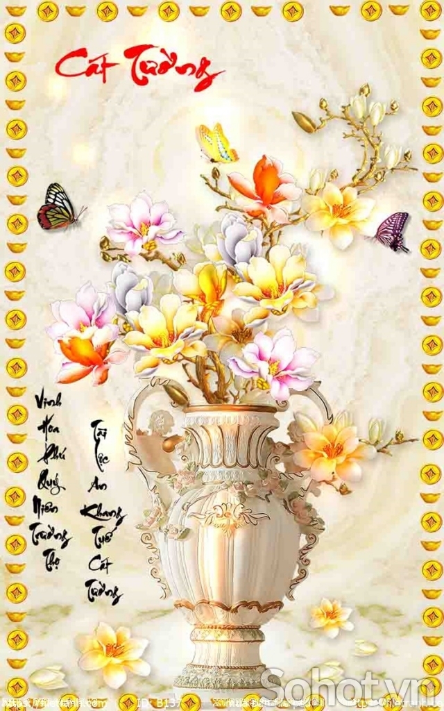 Tranh gạch 3d bình hoa - bvc89