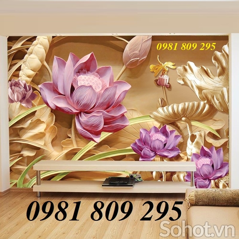 tranh gạch 3d hoa sen ốp tường