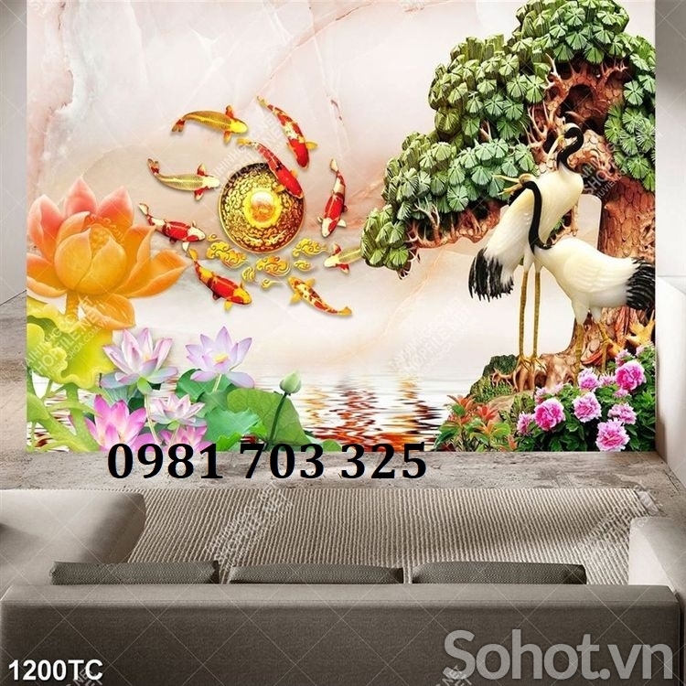 Tranh gạch chim hạc dán tường