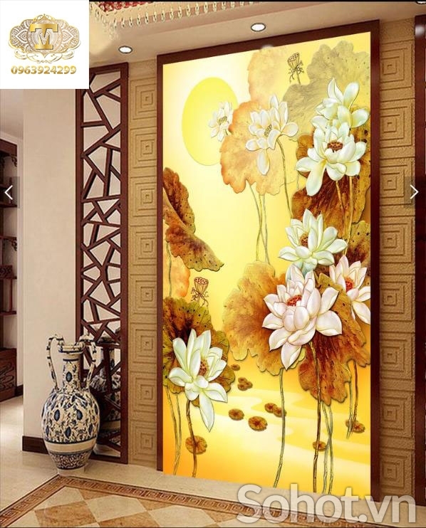 Gạch tranh 3d ốp tường hoa sen - 6422XC
