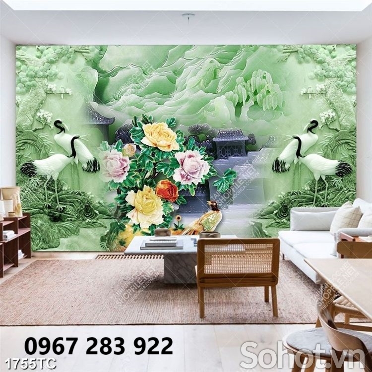 Tranh gạch 3d tùng hạc cao cấp