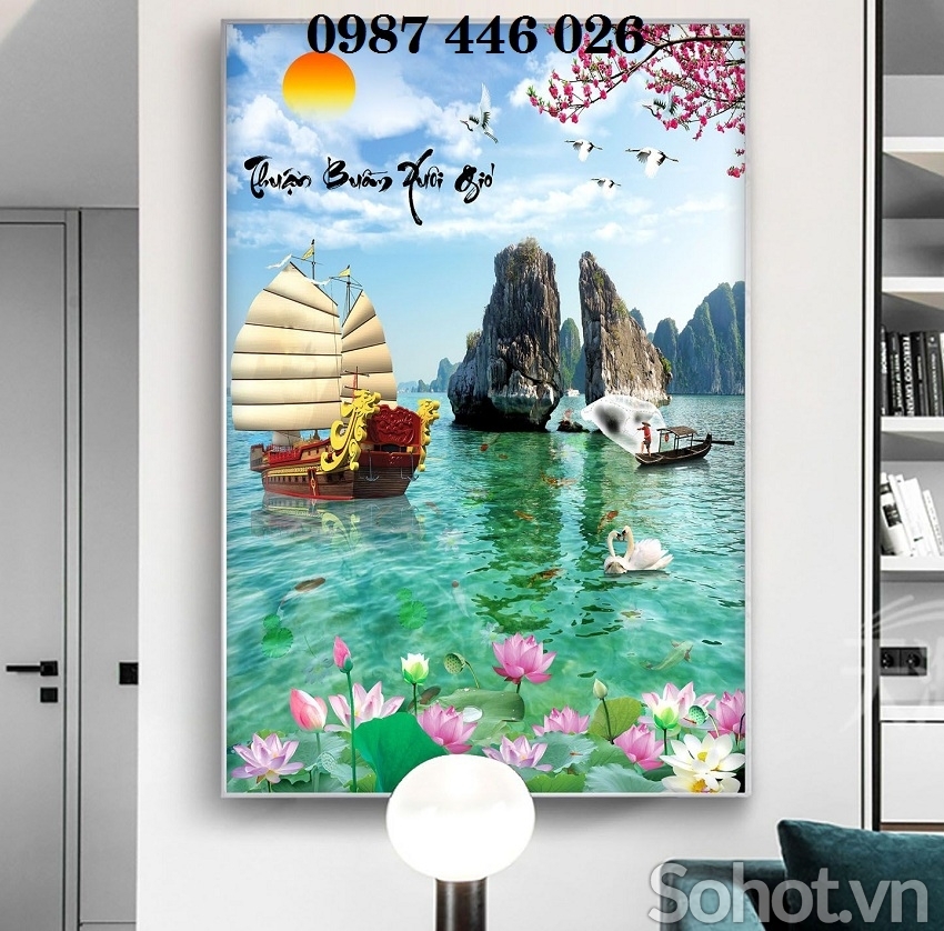 Gạch 3d, tranh gạch men thuyền buồm HP6292