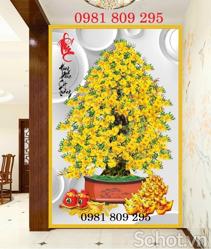 Tranh gạch cây mai vàng ốp tường HGS9