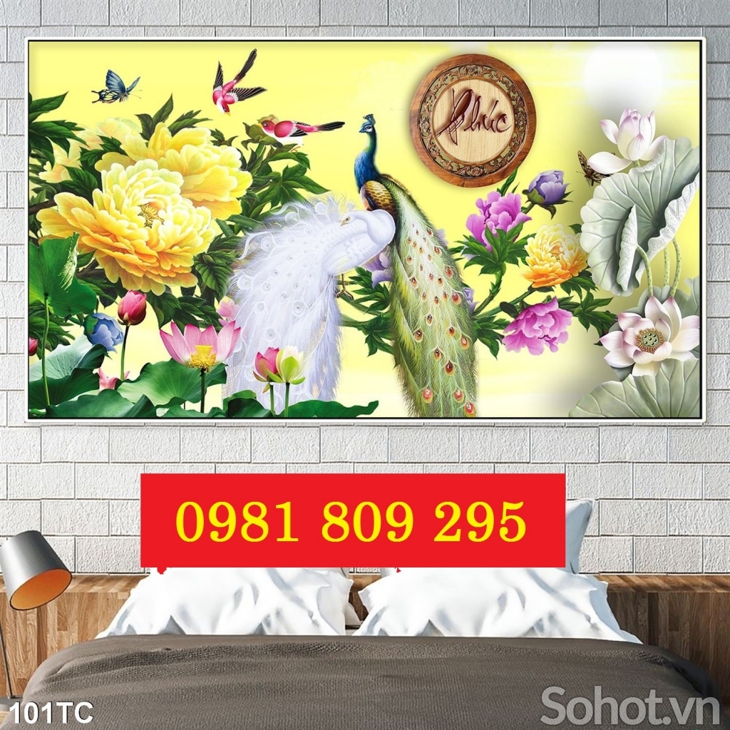 Tranh chim công 3d gạch ốp tường HP322