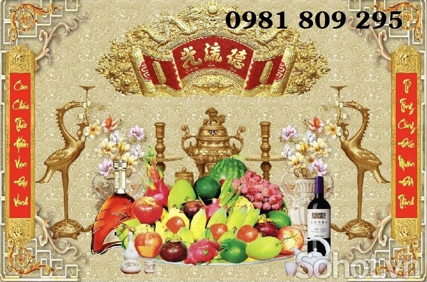 Gạch tranh 3d phòng thờ tùng hạc