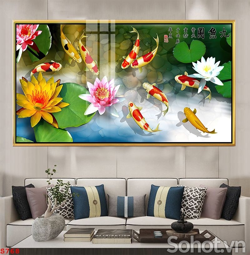 Tranh gạch phong thủy cửu ngư quần hội
