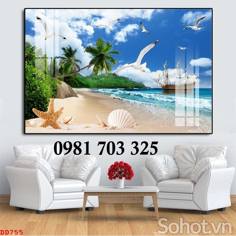 Tranh gạch 3D phong cảnh bãi biển