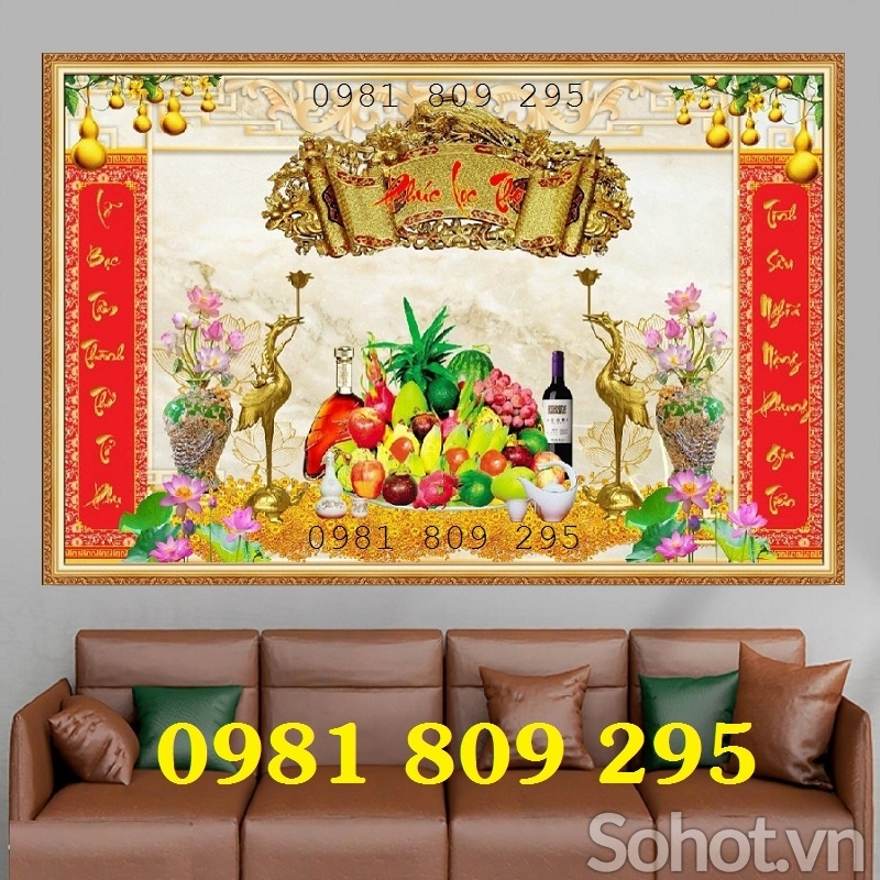 Tranh gạch ốp tường phòng thờ Phúc Lộc Thọ