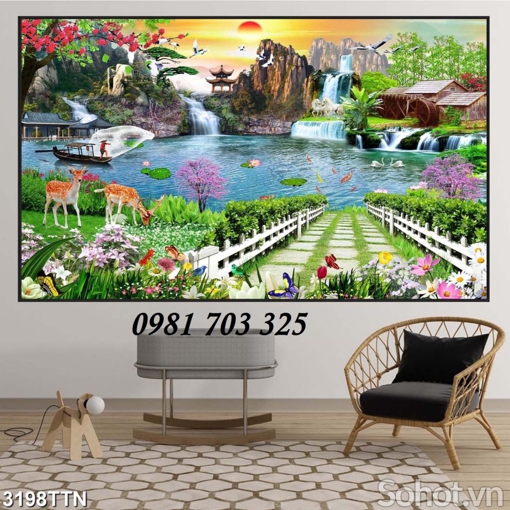 Tranh gạch thác nước ốp tường